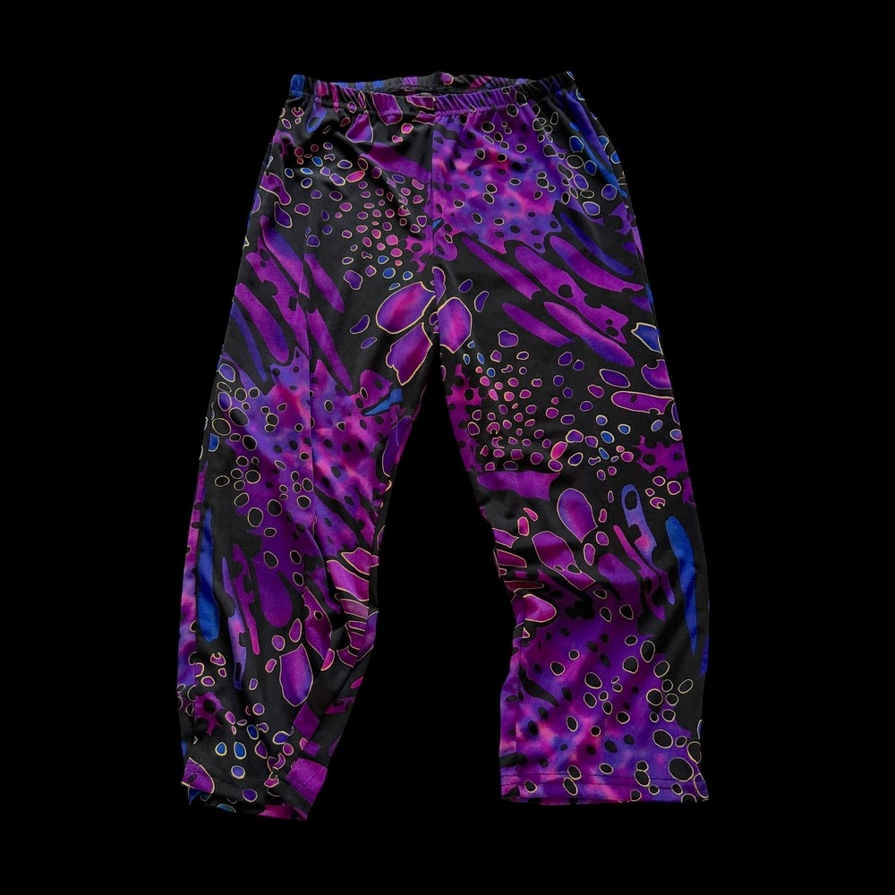 Y2K Abstract Hippie Purple Pink Print‎ Capri Leggings Womens Small Elastic Waist